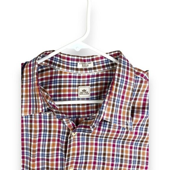 Peter Millar Collection Mens Size XL 100% Cotton Button Down Multi Plaid Shirt - Picture 8 of 9